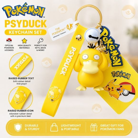 Langbowang Pokémon Psyduck keychain with bell & strap – packaging