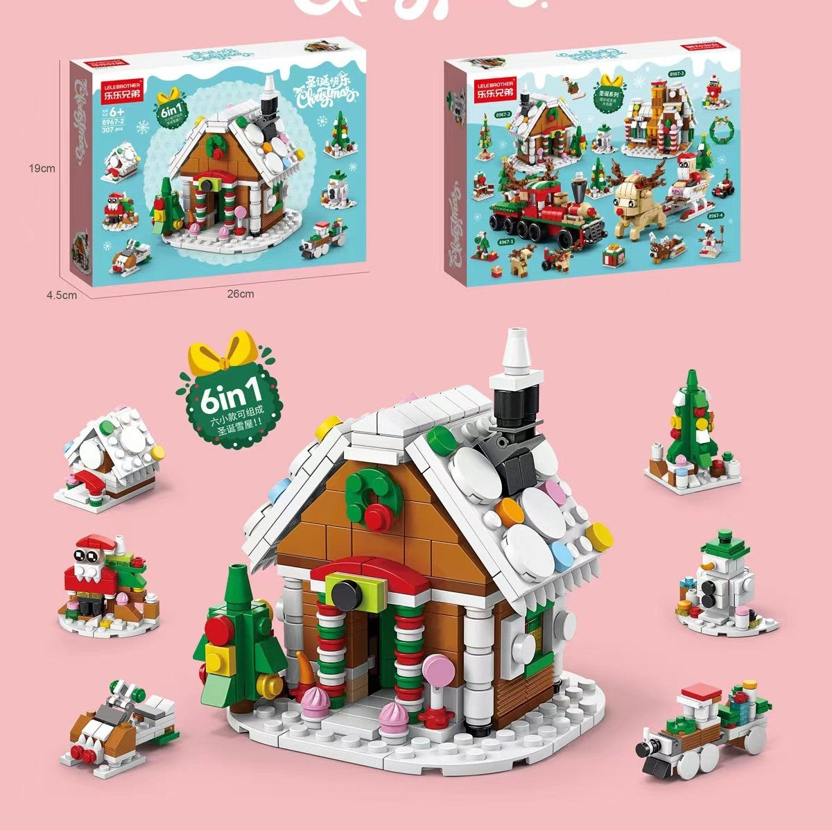 Christmas Snow House – LELE BROTHER 8967-2 building set – two boxes and the combined builds