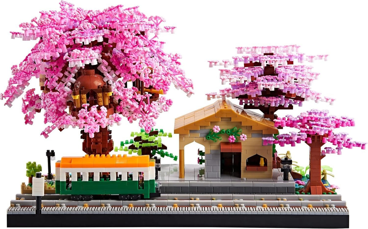 Cherry Blossom Train Station – LHCX 606 micro block set – assembled cherry blossom train station