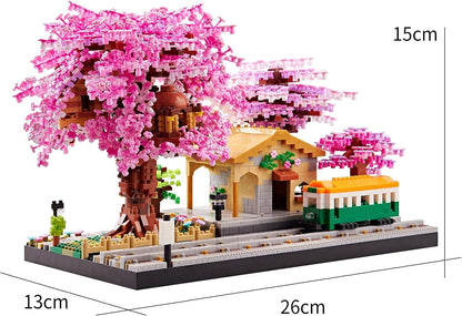 Cherry Blossom Train Station – LHCX 606 micro block set – assembled model with dimensions
