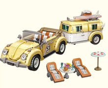Vintage Car & Caravan – LOZ 1130 mini block set – assembled car and caravan with beach chairs