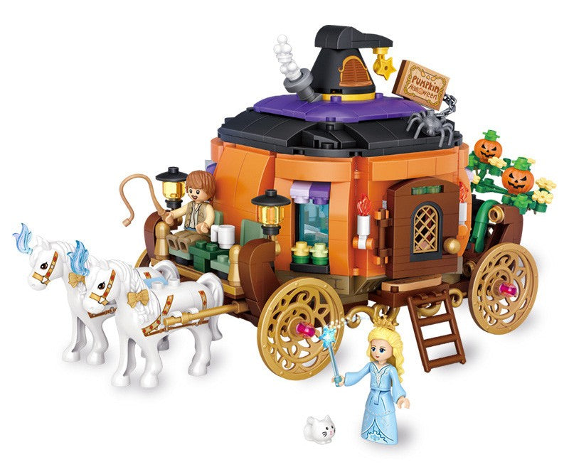 Halloween Pumpkin Carriage – LOZ 1134 building set – assembled pumpkin carriage with horses