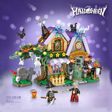 Halloween House – LOZ 1233 mini block set – assembled house on a purple background