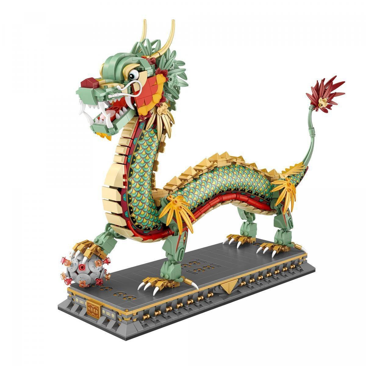 Chinese Dragon – LOZ 1928 mini block set – assembled Chinese dragon on its display base