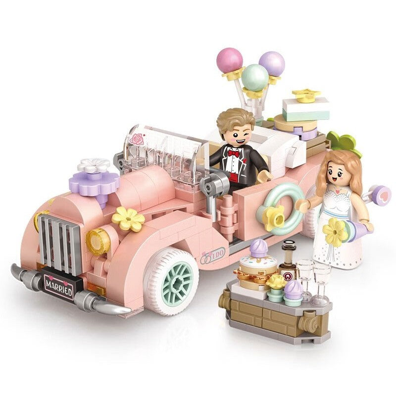 Pink Vintage Wedding Car – LOZ 4210 mini block set – assembled pink vintage car