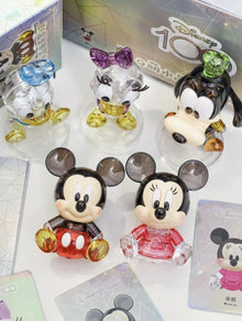Q-Cute Mickey Family – MGL Toys Disney 100 Crystal Blind Box – Mickey, Minnie, Donald, Daisy and Goofy with boxes and character cards