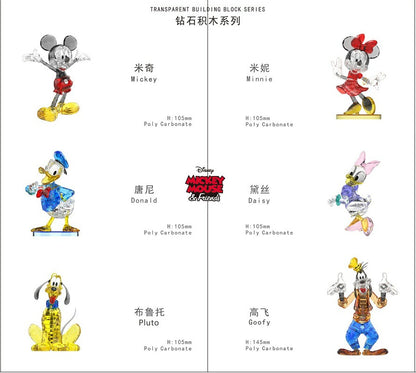 MGL Toys Disney Crystal Mickey & Friends complete set – series lineup with heights (105 mm, Goofy 145 mm)