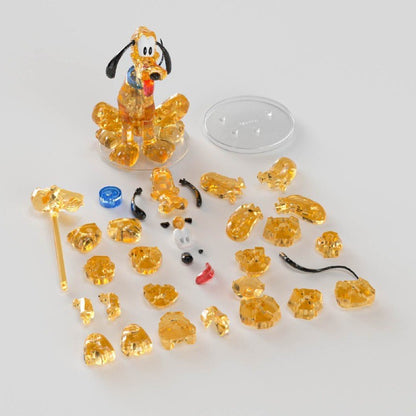 Pluto – MGL Toys Disney crystal building block figure – transparent parts and clear display base laid out