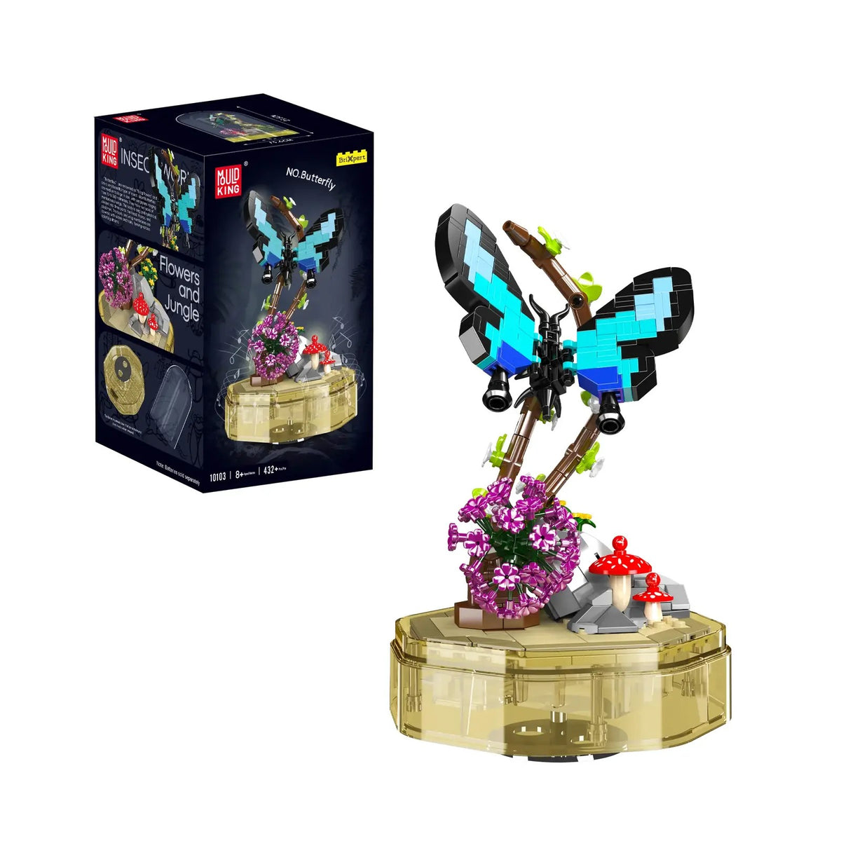 Butterfly Music Box – Mould King 10103 building set – assembled music box next to its retail box