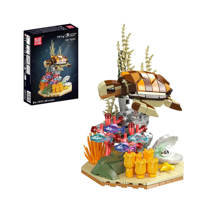 Sea Turtle – Mould King 10172 building set – assembled sea turtle scene next to its retail box