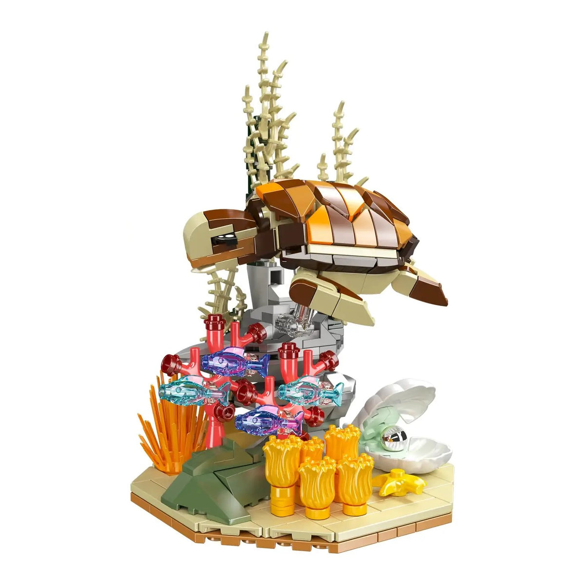 Sea Turtle – Mould King 10172 building set – assembled sea turtle on its coral reef base