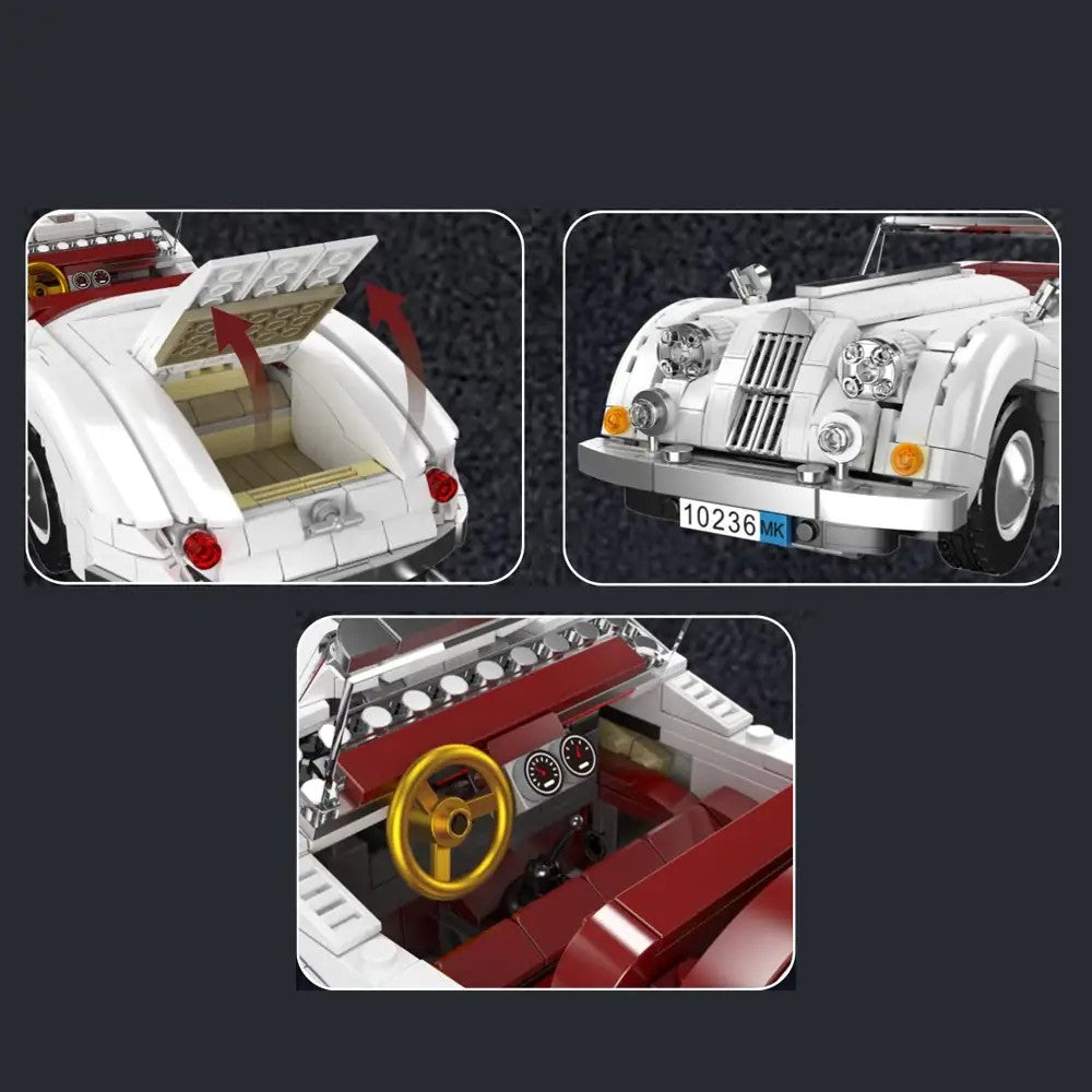 XK140 OTS Sports Car – Mould King 10236 building set – details: engine bay, boot and interior