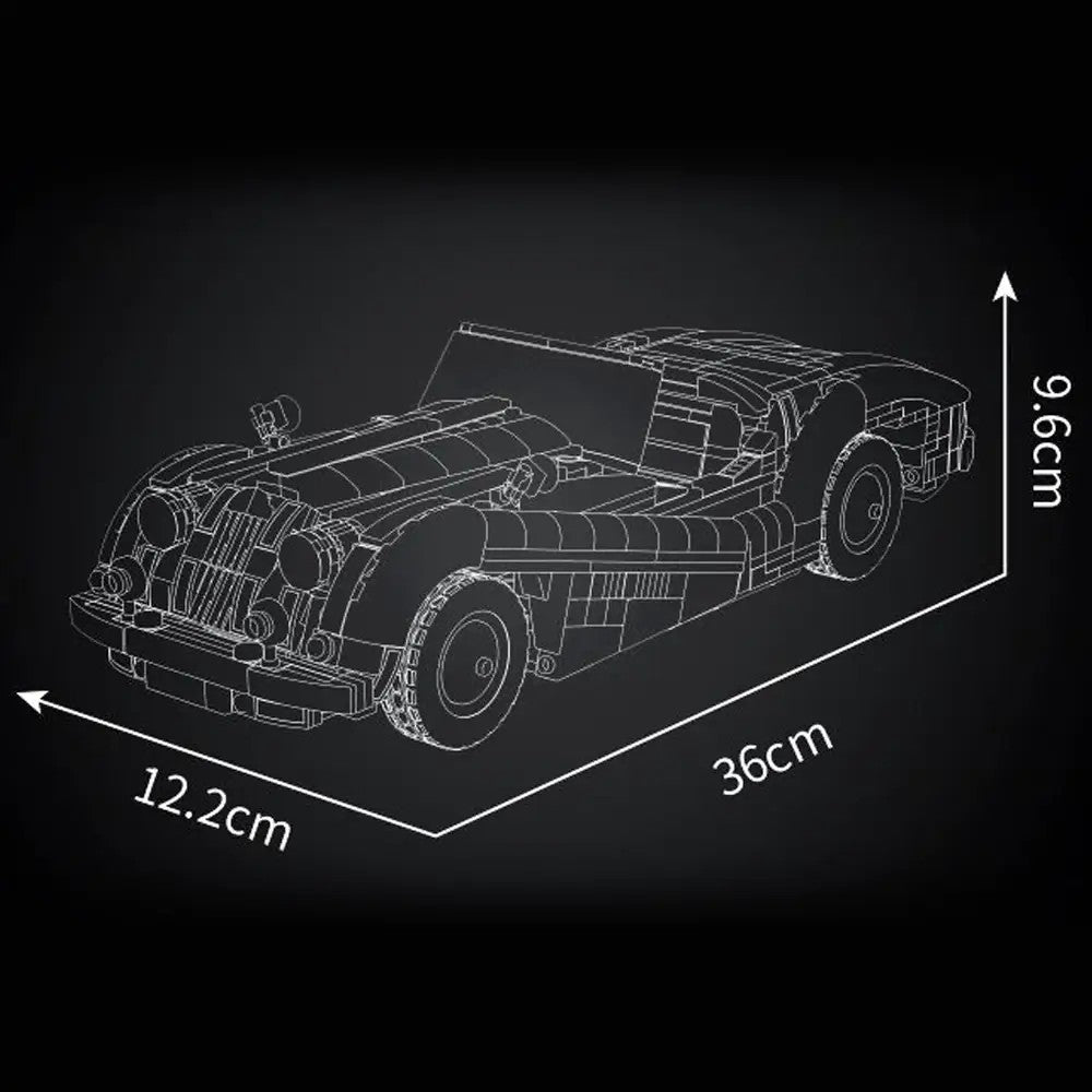 XK140 OTS Sports Car – Mould King 10236 building set – dimension drawing