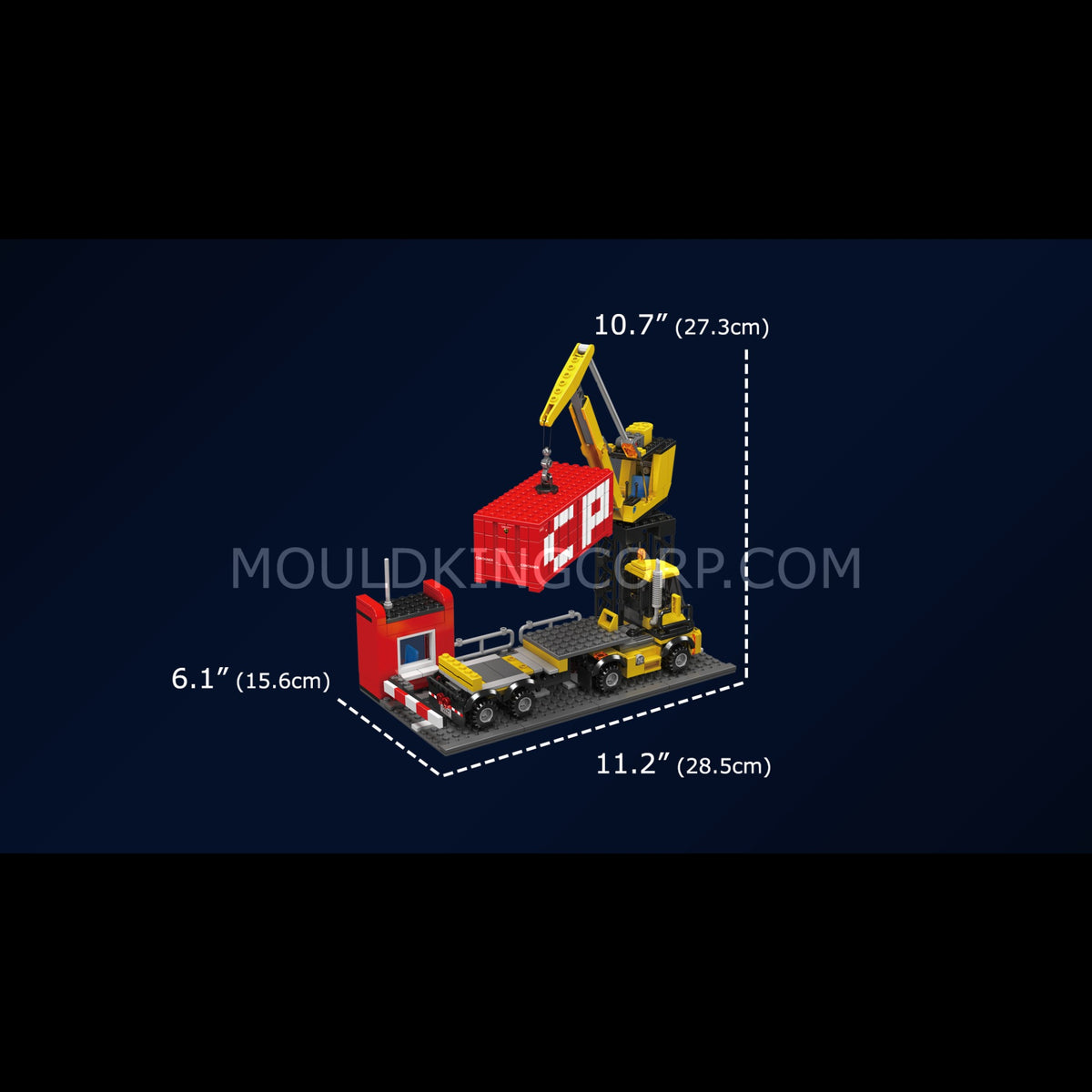 Mould King 12027S SD40-2 Diesel Locomotive with Crane – dimensions and track layout