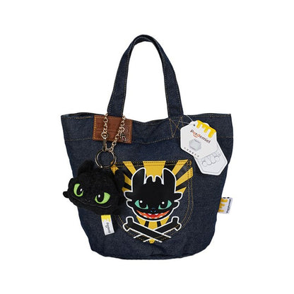 Toothless – Potdemiel How to Train Your Dragon denim handbag – front with plush Toothless charm