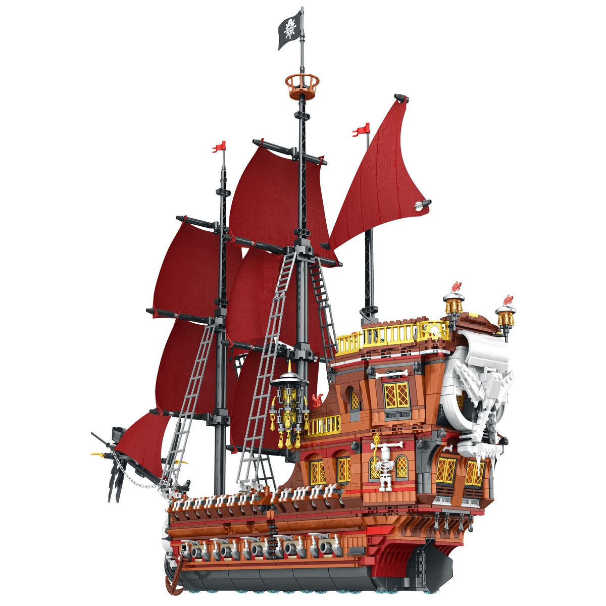Pirate Revenge Ship – Reobrix 66010 building set – assembled pirate ship with red sails