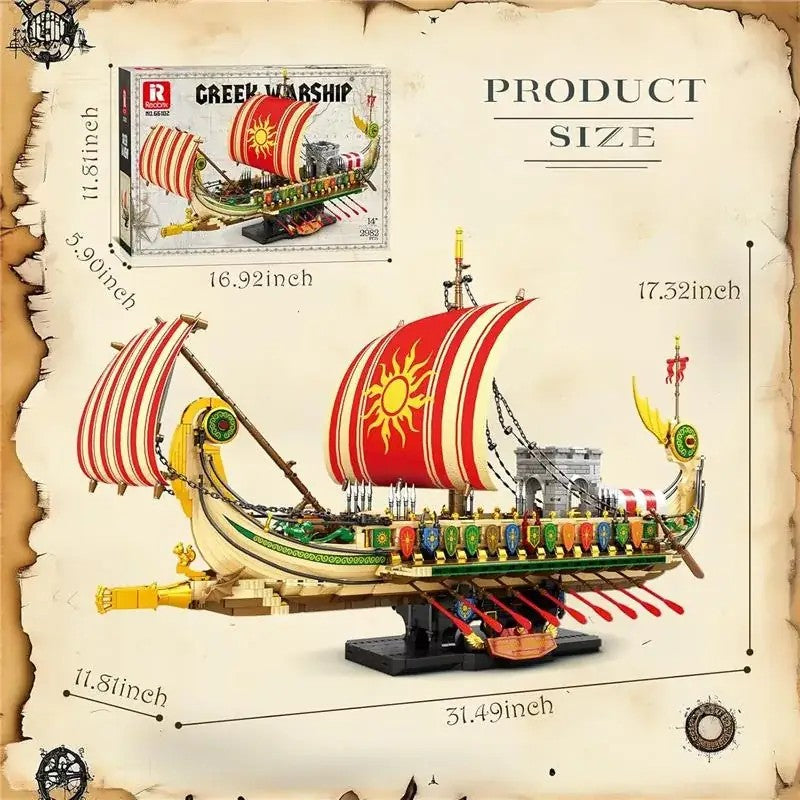 Greek Warship – Reobrix 66102 building set – dimension drawing