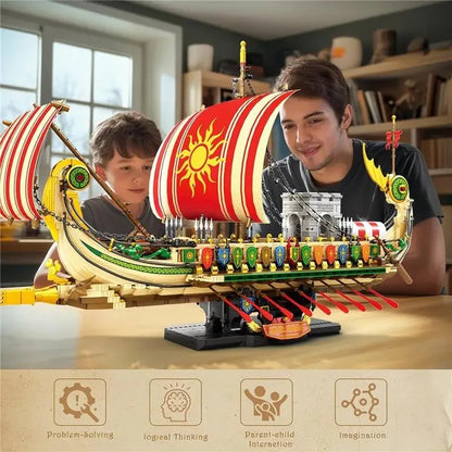 Greek Warship – Reobrix 66102 building set – assembled ship on a table for scale