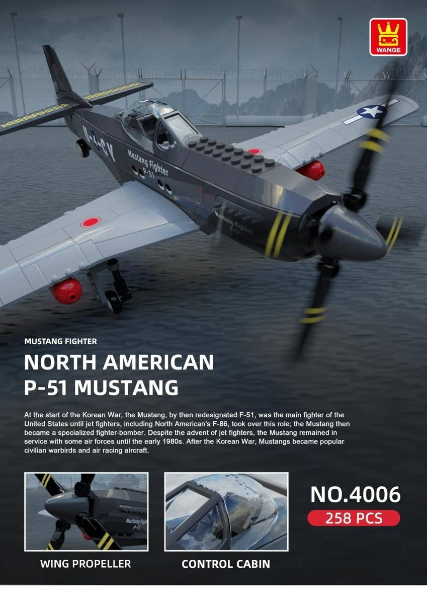 P-51 Mustang – WANGE 4006 building set – box artwork with model number and piece count