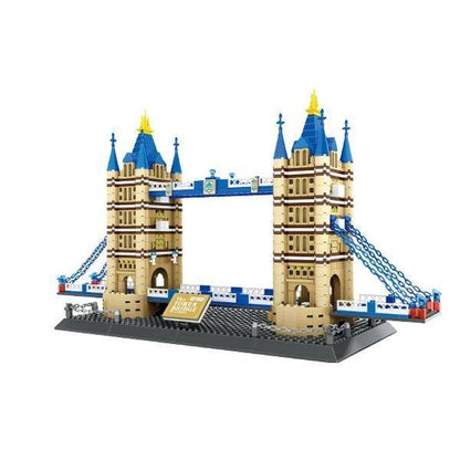Tower Bridge – WANGE 5215 architecture building set – assembled bridge on its road and river base