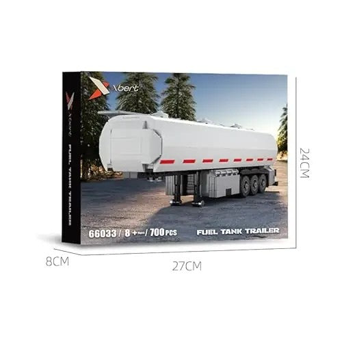 Fuel Tank Trailer – Xbert 66033 building set – assembled model next to the retail box