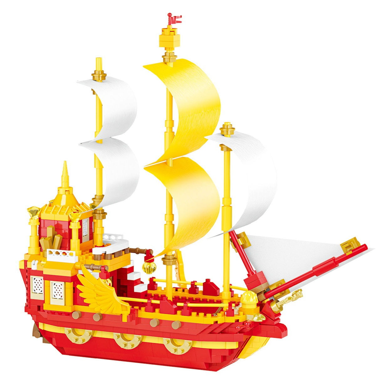 YKO P1198 Golden Sail Ship mini block set – assembled model, front view